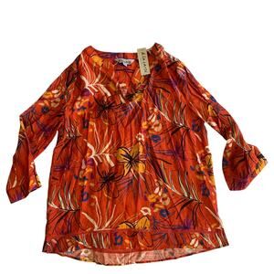 A' La Carte Women's Size M Pullover 3/4 Sleeve Floral Tunic Top Blouse Brand New